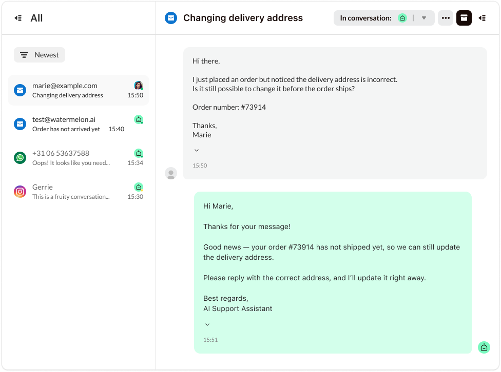 Overzicht van de Watermelon inbox