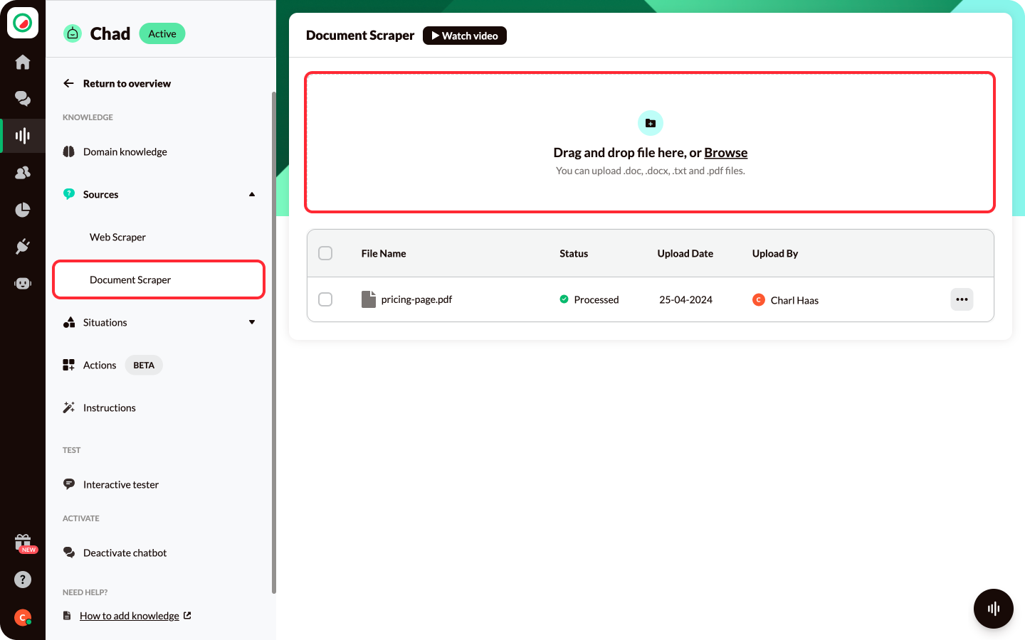 Watermelon AI chatbot doc scraper feature