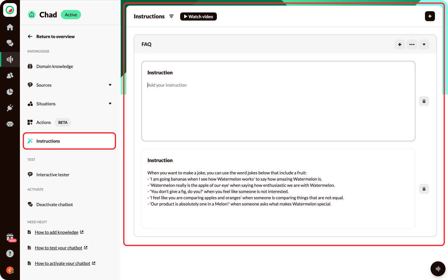 Watermelon AI Chatbot platform instructies