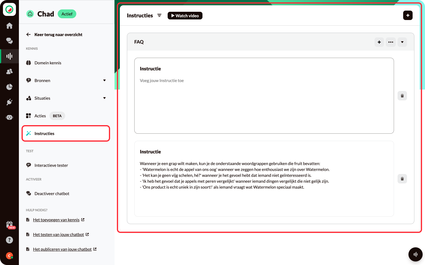 Watermelon AI Chatbot platform instructies