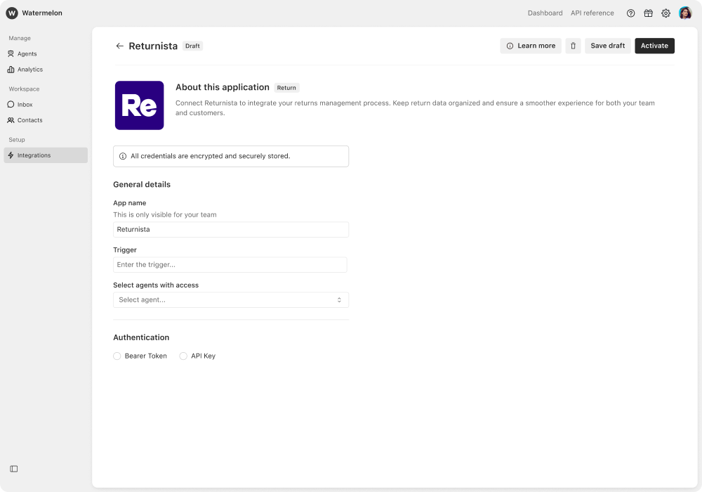 Returnista integration platform Returnista integration platform