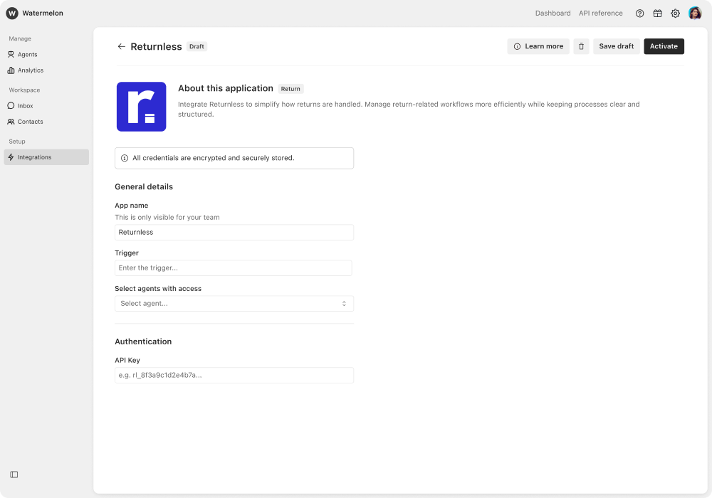 Returnless integration platform
